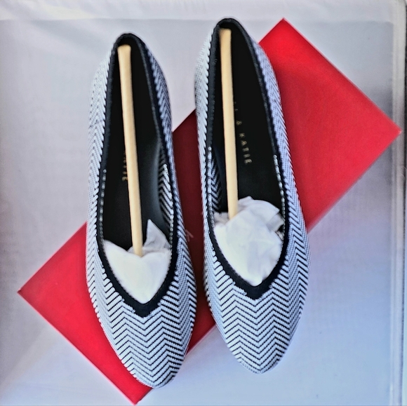 Kelly & Katie Black and White Herringbone Flats - Picture 3 of 7